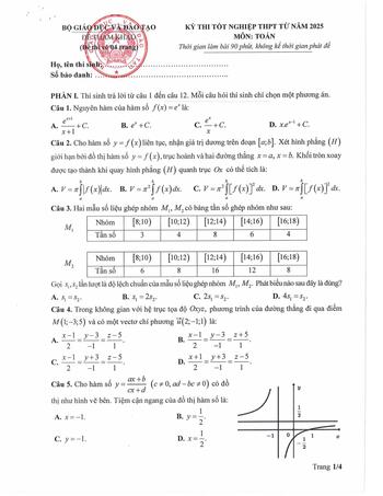 [CHÍNH THỨC] ĐỀ MINH HỌA TỐT NGHIỆP THPT 2025 MÔN TOÁN